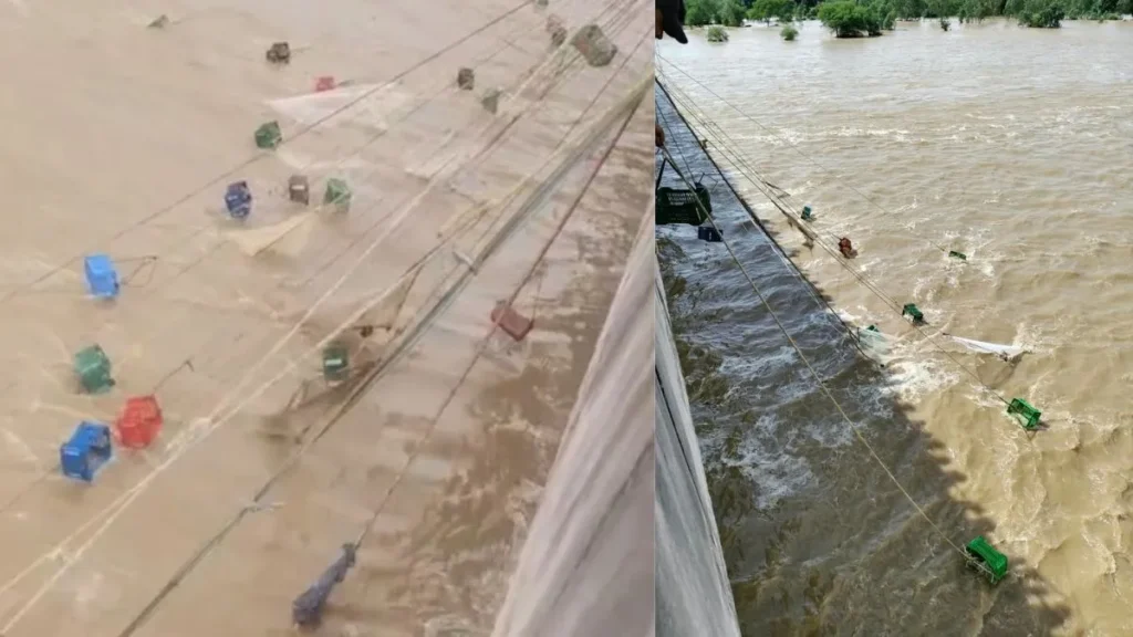 महानदी की बाढ़ में बहकर आ रहीं शराब की बोतलें, जुगाड़ वालों ने हद कर दी, गोबरा नवापारा के पुल पर जाल फंसाकर बैठे